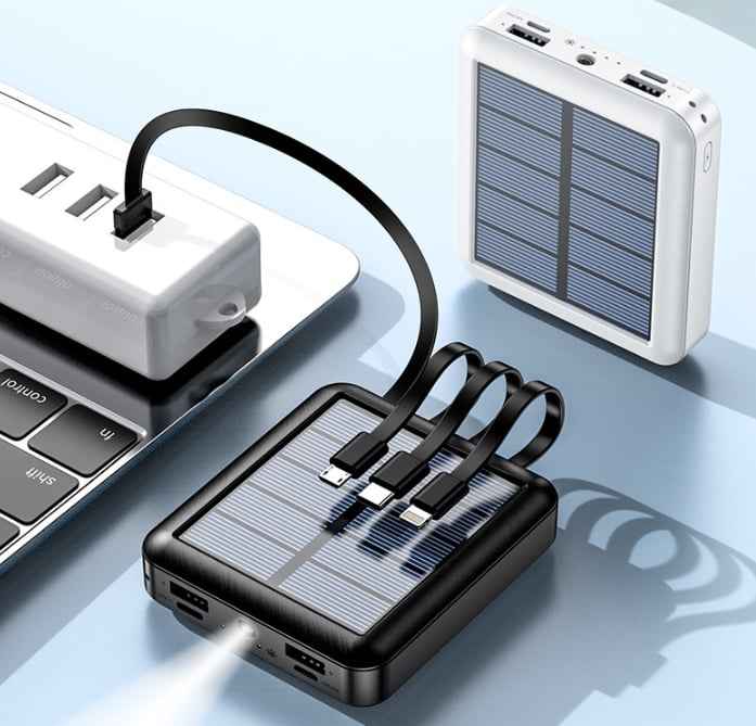 SlimSOLAR™ Power Bank | Ultracompacte 5-in-1 Oplader met Zonne-energie & LED Zaklamp